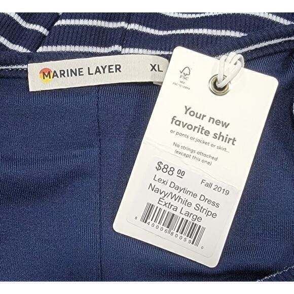 Marine Layer Lexi Daytime Midi Dress Blue/White Strip size XL Fitted Soft Tank - Picture 6 of 7